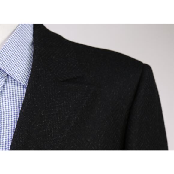 Tailored in Italy Black Herringbone 3B Heavy Peak Lapel Overcoat Blazer Coat 40R - Picture 4 of 9